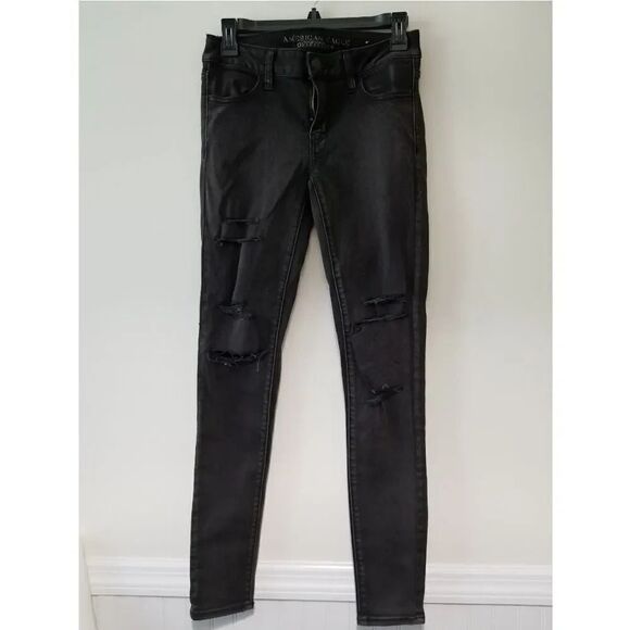 AE Vintage Collection Distressed Black Jeggings - Picture 1 of 7